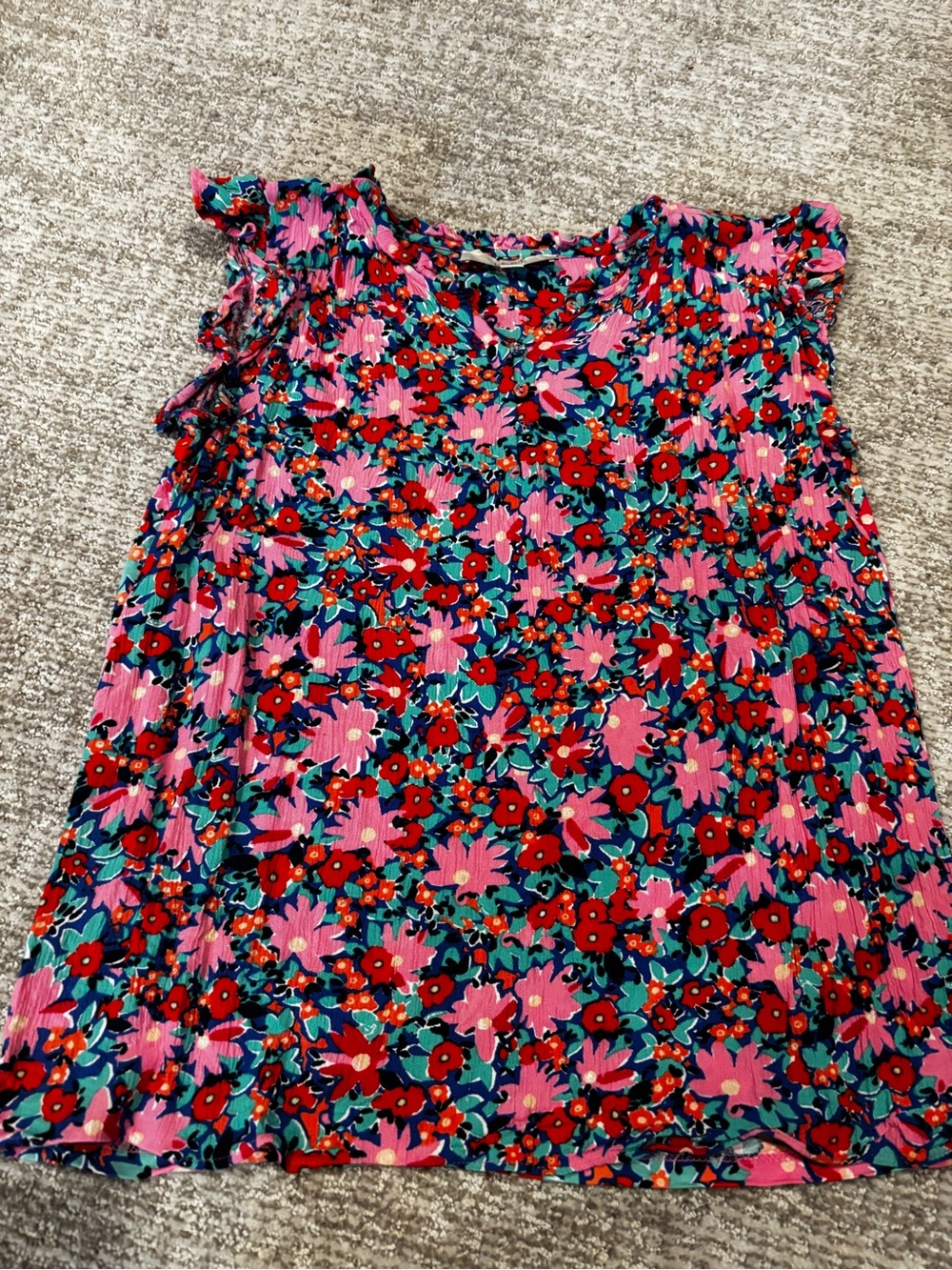 LOFT Floral Ruffle Sleeve Tank Top in Pink, Red, Teal
